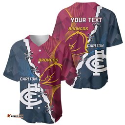 Personalised Broncos Rugby And Carlton Football Baseball Jersey Shirt Sporty Version