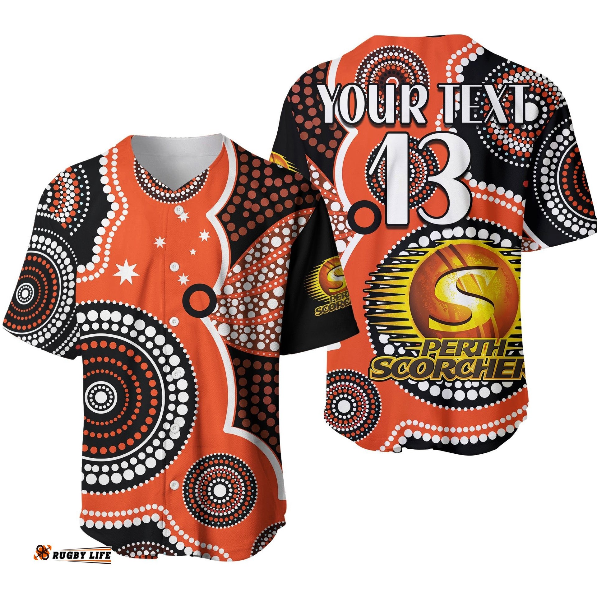 Custom Text and Number Perth Scorchers Baseball Jersey Shirt Australia Cricket BBL Aboriginal Ver.01