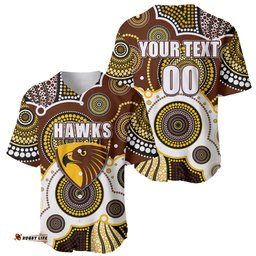 Custom Personalised And Number Hawks AFL Baseball Jersey Shirt Aboriginal Patterns 02