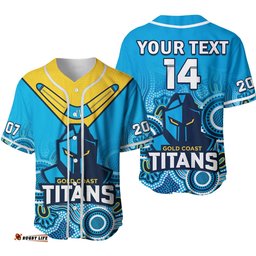 Custom Text And Number Titans Rugby Baseball Jersey Shirt Gold Coast 2007 Aboriginal Art Ver.02