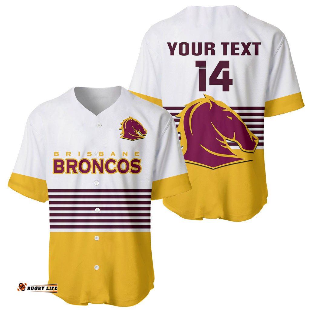 Custom Text And Number Broncos Rugby Baseball Jersey Shirt Sporty Style White Version