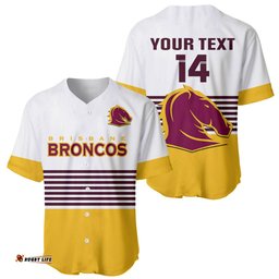 Custom Text And Number Broncos Rugby Baseball Jersey Shirt Sporty Style White Version