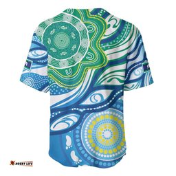 Torres Strait Islander Baseball Jersey Shirt Aboriginal Blue Art