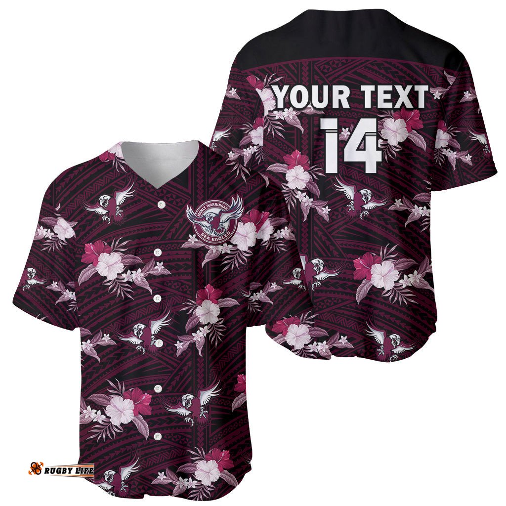 Custom Text And Number Sea Eagles Rugby Baseball Jersey Shirt Polynesian Tribal Mix Tropical Hawaiian Style