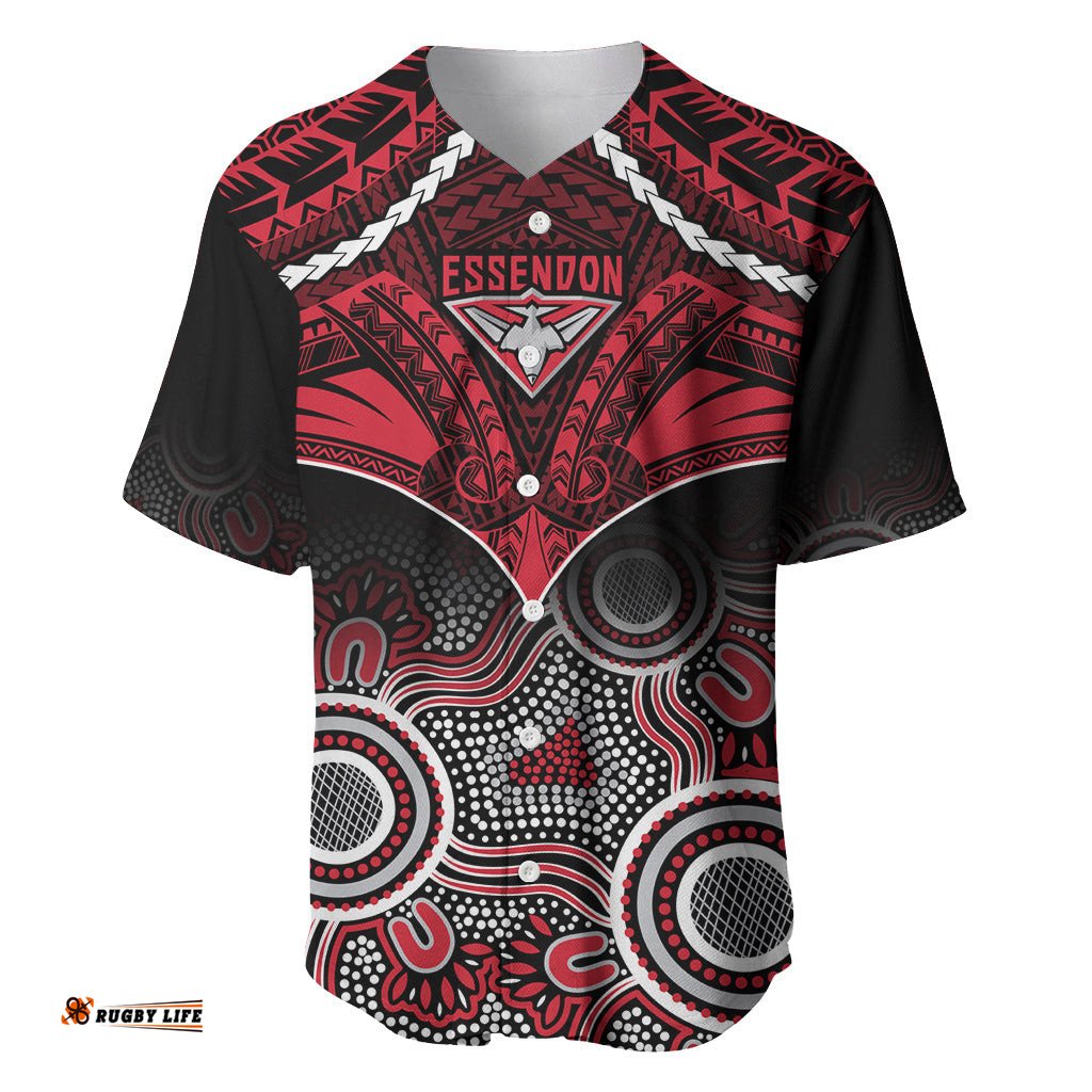Essendon Football Baseball Jersey Shirt Bombers Aboriginal Mix Polynesian Pattern