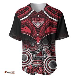 Essendon Football Baseball Jersey Shirt Bombers Aboriginal Mix Polynesian Pattern