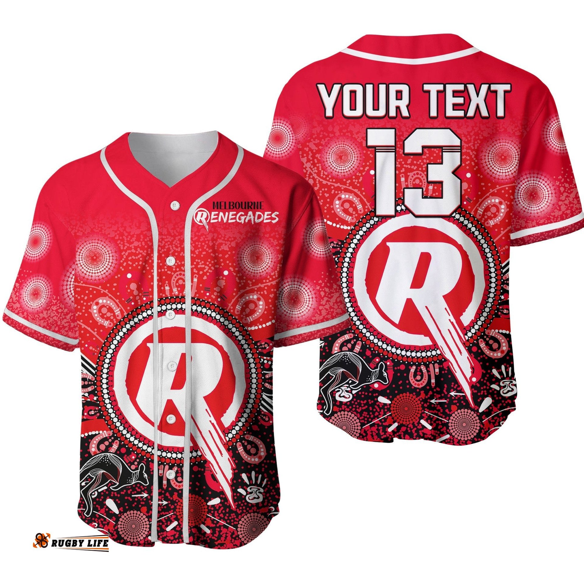 Custom Text and Number Melbourne Renegades Baseball Jersey Shirt Cricket Aboriginal Ver.02
