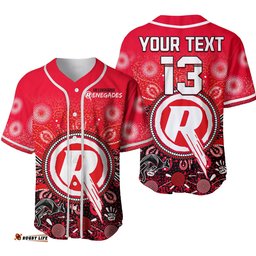 Custom Text and Number Melbourne Renegades Baseball Jersey Shirt Cricket Aboriginal Ver.02