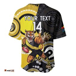 Custom AFL Richmond NAIDOC Week Baseball Jersey Shirt Keep The Fire Burning Indigenous Art