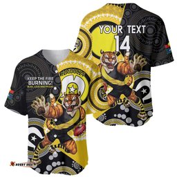 Custom AFL Richmond NAIDOC Week Baseball Jersey Shirt Keep The Fire Burning Indigenous Art