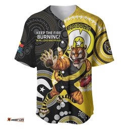 Custom AFL Richmond NAIDOC Week Baseball Jersey Shirt Keep The Fire Burning Indigenous Art