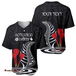 Personalised New Zealand Darts Baseball Jersey Shirt Aotearoa Maori Fern Bring It On