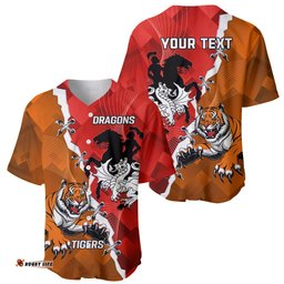 Personalised Dragons And Tigers Rugby Baseball Jersey Shirt Sporty Style