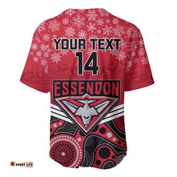 Custom Essendon Football Christmas Baseball Jersey Shirt Merry Xmas Mix Aboriginal Art