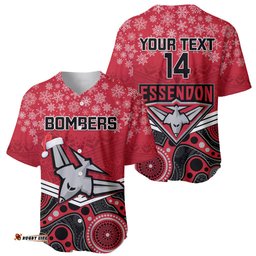 Custom Essendon Football Christmas Baseball Jersey Shirt Merry Xmas Mix Aboriginal Art