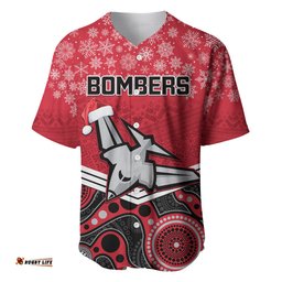 Custom Essendon Football Christmas Baseball Jersey Shirt Merry Xmas Mix Aboriginal Art
