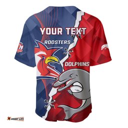 Personalised Dolphins And Roosters Rugby Baseball Jersey Shirt NRL Sporty Style