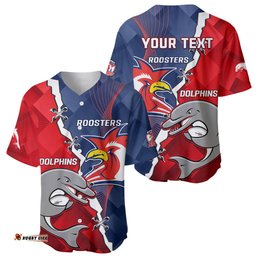 Personalised Dolphins And Roosters Rugby Baseball Jersey Shirt NRL Sporty Style