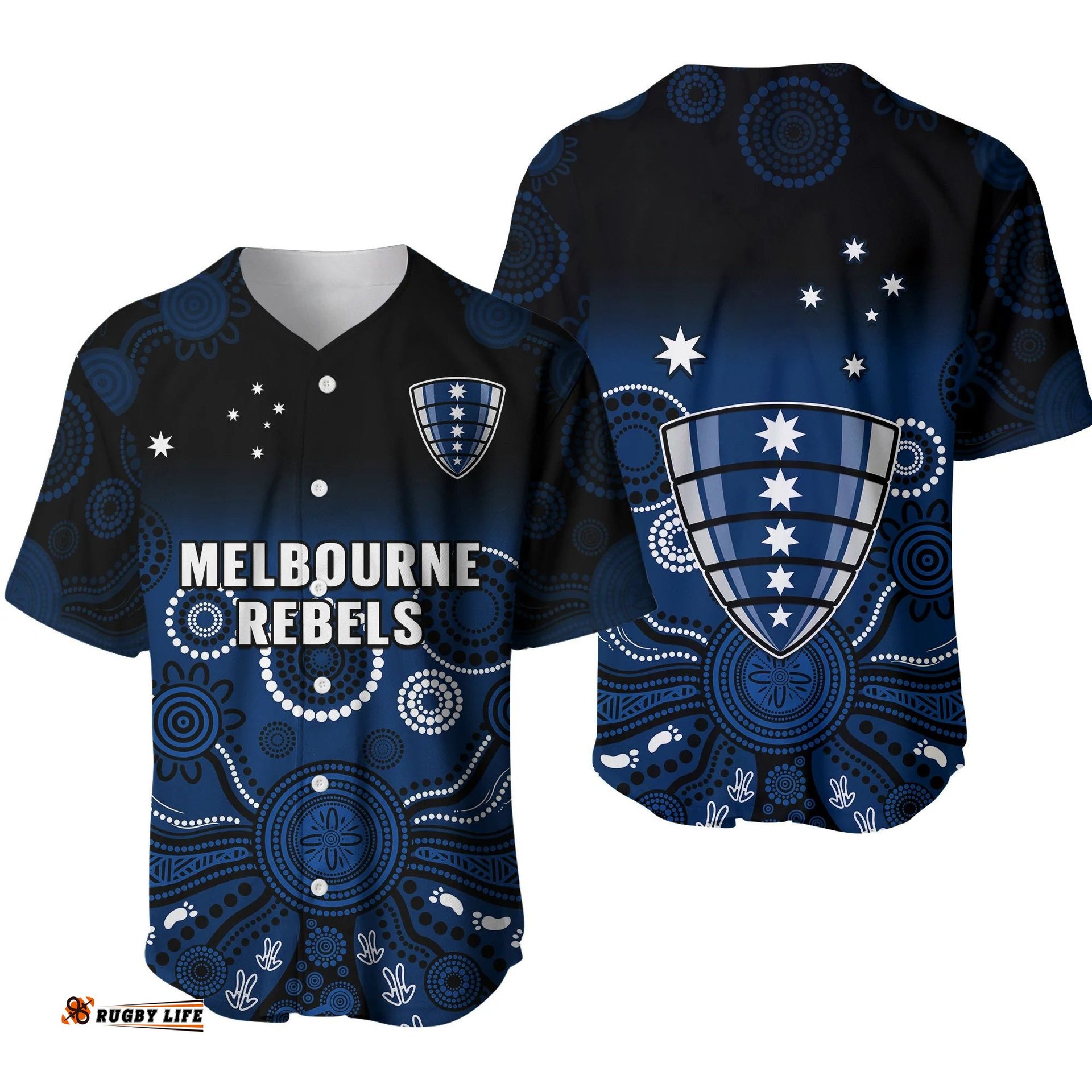 Melbourne Rebels Rugby Baseball Jersey Shirt Gradient Aboriginal Ver.01
