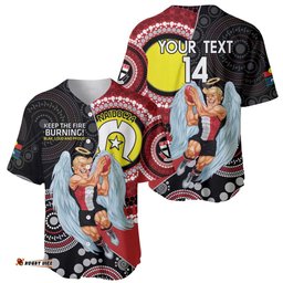 Custom AFL St Kilda NAIDOC Week Baseball Jersey Shirt Keep The Fire Burning Indigenous Art