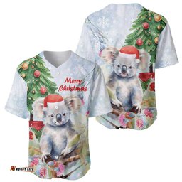 Australia Christmas Baseball Jersey Shirt Koala Santa With Eucalyptus Watercolor
