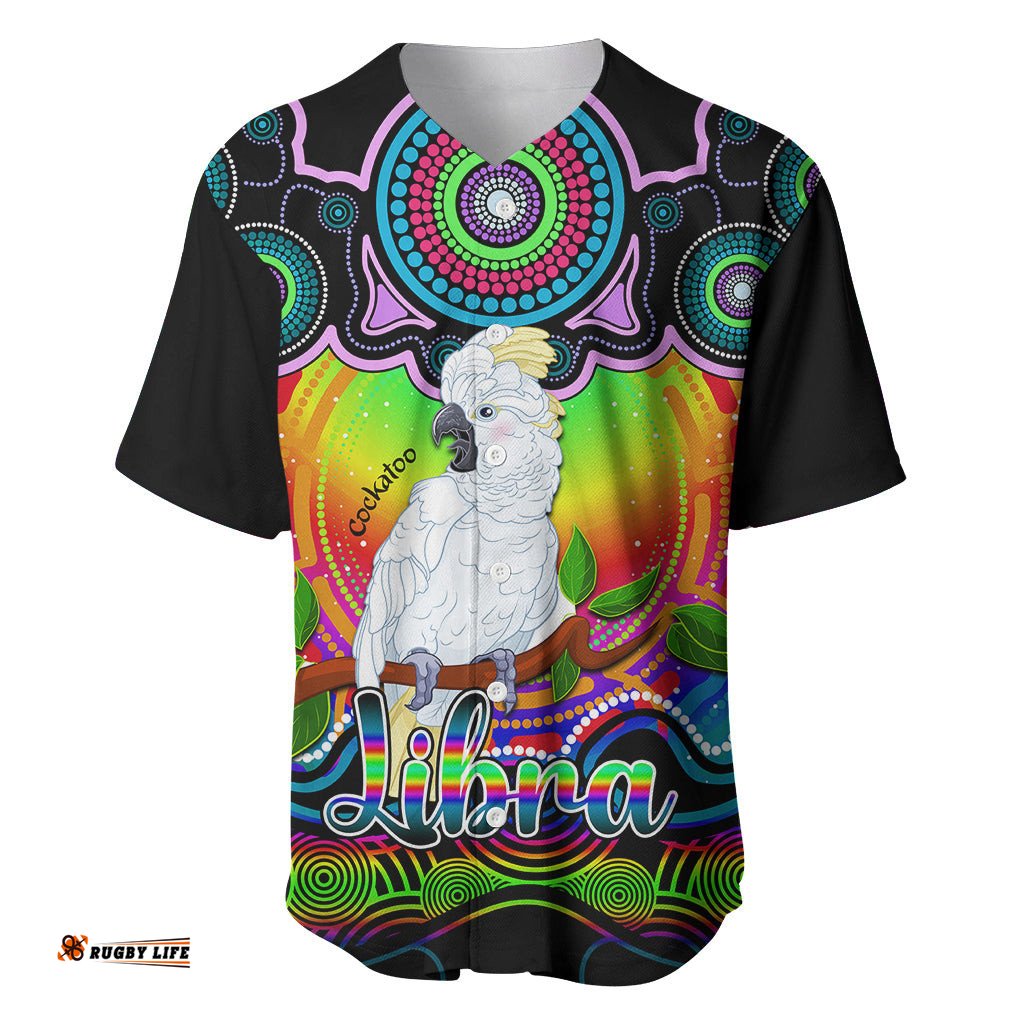 Personalised Australia Libra Cockatoo Zodiac Baseball Jersey Shirt Auz Astrology Aboriginal Rainbow