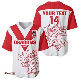 Custom Text And Number Dragons Rugby Baseball Jersey Shirt Simple St George Illawarra