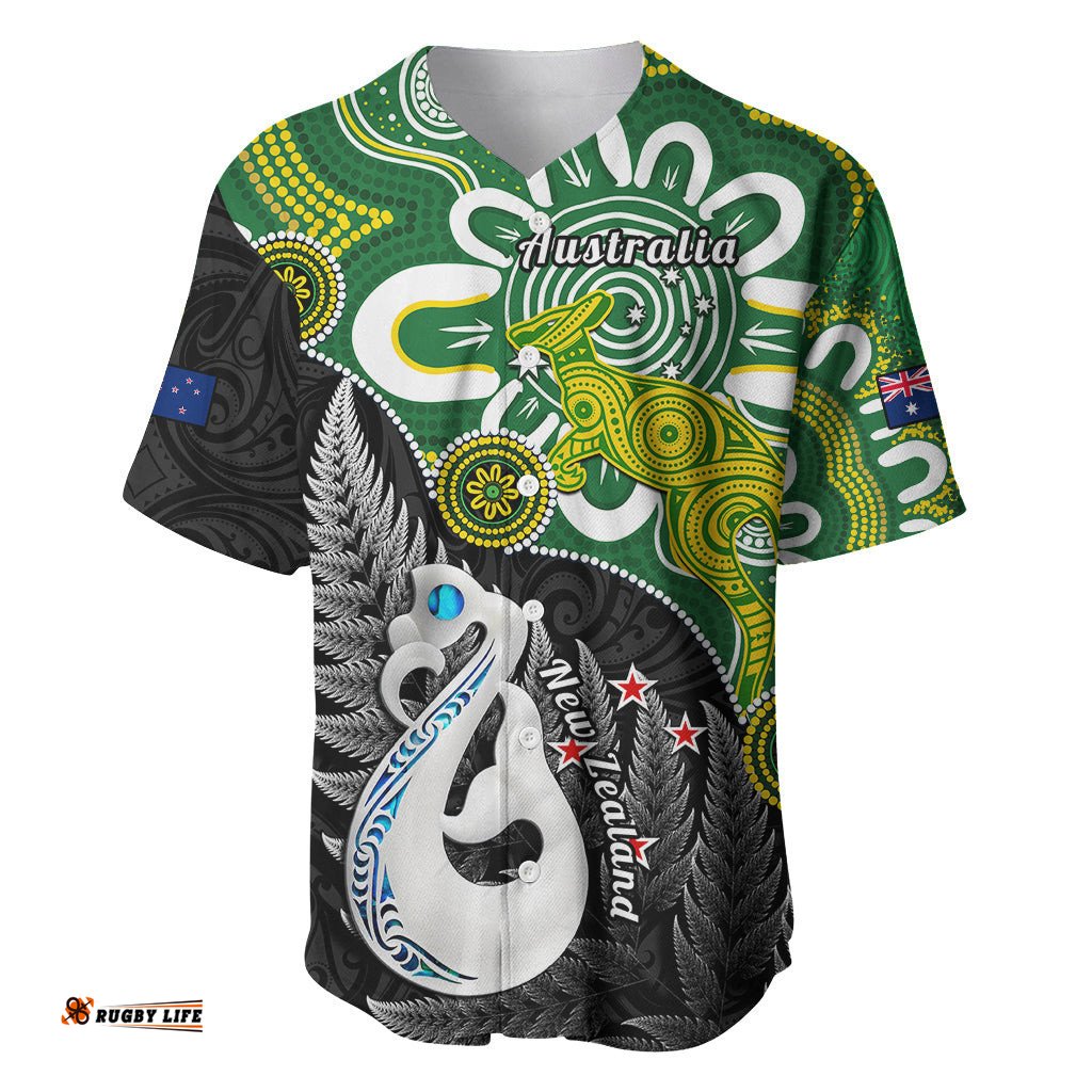 Personalised New Zealand And Australia Baseball Jersey Shirt Aboriginal Mix Aotearoa Maori Unique Style