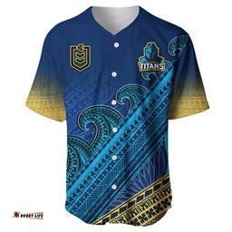 Custom Text And Number Gold Coast Titans Rugby Baseball Jersey Shirt Pasifika Gradient Polynesian Pattern