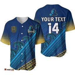 Custom Text And Number Gold Coast Titans Rugby Baseball Jersey Shirt Pasifika Gradient Polynesian Pattern