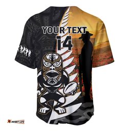 Custom New Zealand Silver Fern Rugby ANZAC Day Baseball Jersey Shirt 2024 All Black Tiki Mascot