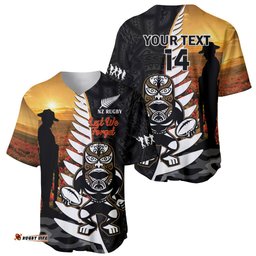 Custom New Zealand Silver Fern Rugby ANZAC Day Baseball Jersey Shirt 2024 All Black Tiki Mascot