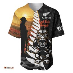 Custom New Zealand Silver Fern Rugby ANZAC Day Baseball Jersey Shirt 2024 All Black Tiki Mascot