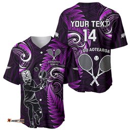 Custom New Zealand Tiki Tennis Baseball Jersey Shirt 2024 Aotearoa Tenehi Maori Silver Fern Purple