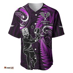 Custom New Zealand Tiki Tennis Baseball Jersey Shirt 2024 Aotearoa Tenehi Maori Silver Fern Purple