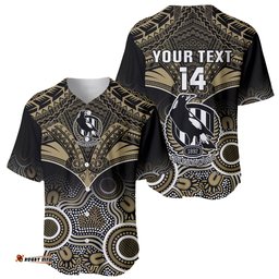 Personalised Collingwood Football Baseball Jersey Shirt Go Magpies Aboriginal Mix Polynesian Pattern