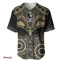 Personalised Collingwood Football Baseball Jersey Shirt Go Magpies Aboriginal Mix Polynesian Pattern