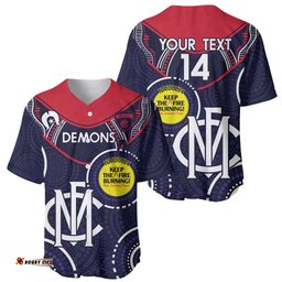 Custom AFL Demons NAIDOC Week Baseball Jersey Shirt Keep The Fire Burning Indigenous Art