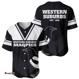Western Suburbs Magpies Rugby Baseball Jersey Shirt Simple Style