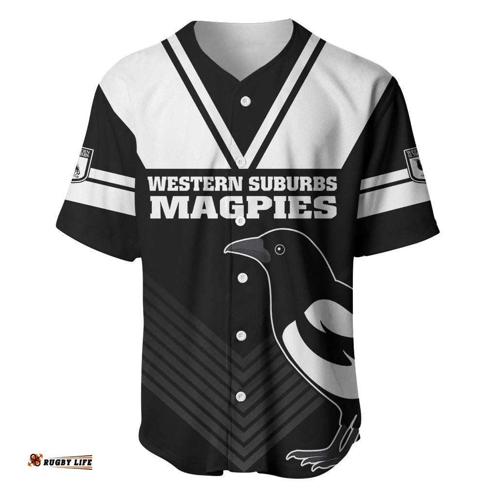 Western Suburbs Magpies Rugby Baseball Jersey Shirt Simple Style