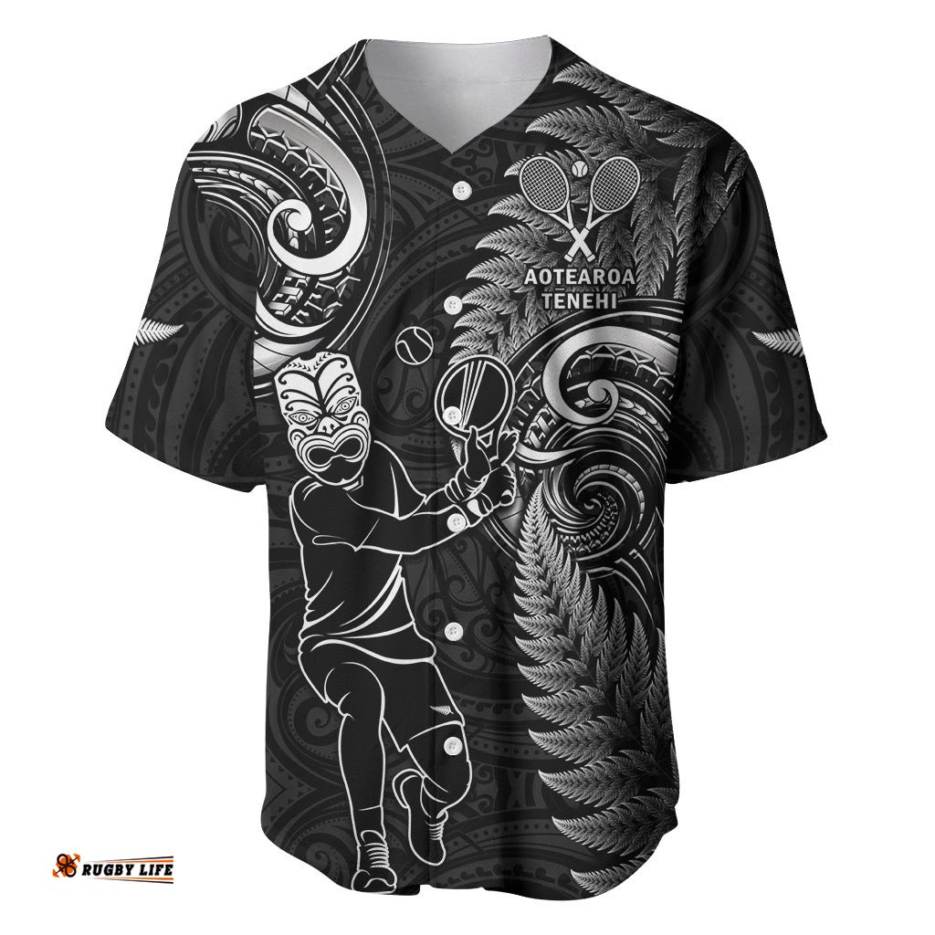 Custom New Zealand Tiki Tennis Baseball Jersey Shirt 2024 Aotearoa Tenehi Maori Silver Fern Black