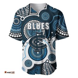 Custom Personalised And Number Blues AFL Baseball Jersey Shirt Aboriginal Patterns 03