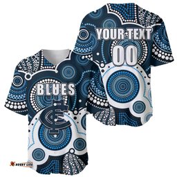 Custom Personalised And Number Blues AFL Baseball Jersey Shirt Aboriginal Patterns 03
