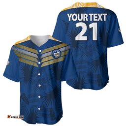 Custom Text And Number Parramatta Eels Rugby Baseball Jersey Shirt Simple Hawaiian Palms Leaf