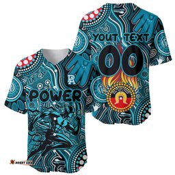 Personalised NAIDOC Week 2024 Port Adelaide Power Baseball Jersey Shirt Australian Aboriginal Hand Painting