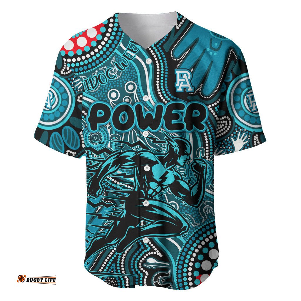 Personalised NAIDOC Week 2024 Port Adelaide Power Baseball Jersey Shirt Australian Aboriginal Hand Painting
