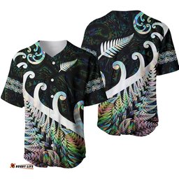 New Zealand Rugby Maori Baseball Jersey Shirt Silver Fern Koru Vibes Paua Shell