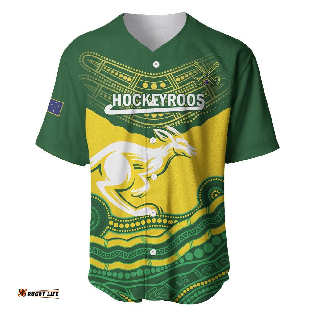 Custom Australia Hockeyroos Baseball Jersey Shirt Aussie Kangaroo Indigenous Art