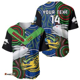 Custom Text And Number Rabbitohs Mix Eels Rugby Baseball Jersey Shirt Souths And Parra Indigenous