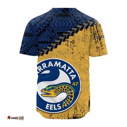 Parramatta Eels Baseball Jersey Shirt Grunge Polynesian Tattoo NRL